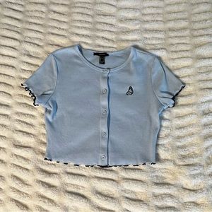 forever 21 ★ nwot light blue butterfly button-up crop top [medium]